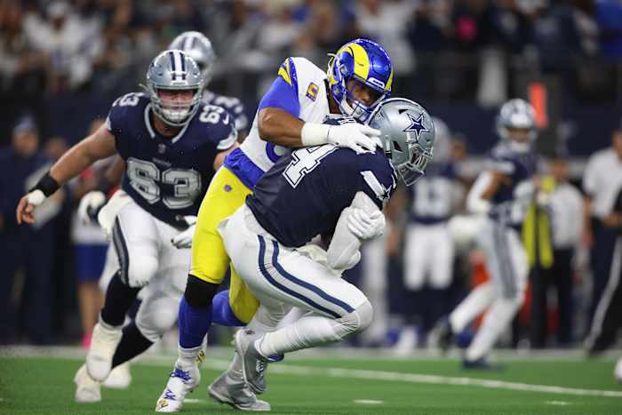 Dallas Cowboys quarterback Dak Prescott's grey Air Jordan cleats.